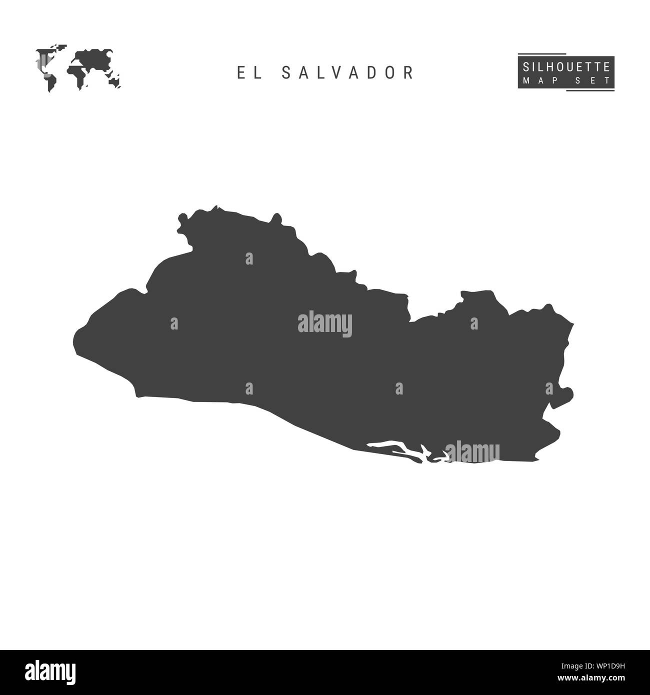 El Salvador Blank Map Isolated on White Background. High-Detailed Black Silhouette Map of El Salvador. Stock Photo