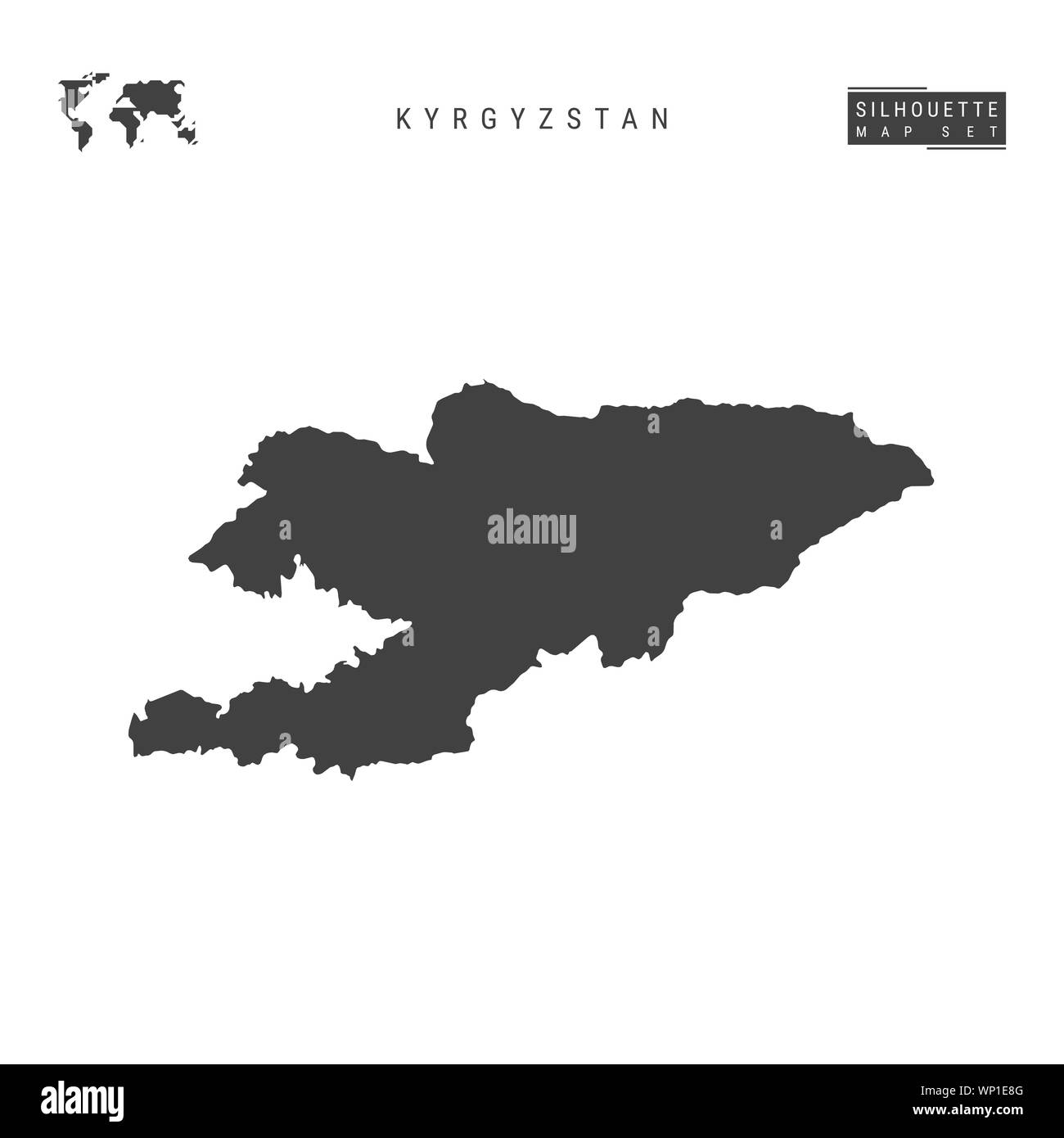 Kyrgyzstan Blank Map Isolated on White Background. High-Detailed Black Silhouette Map of Kyrgyzstan. Stock Photo