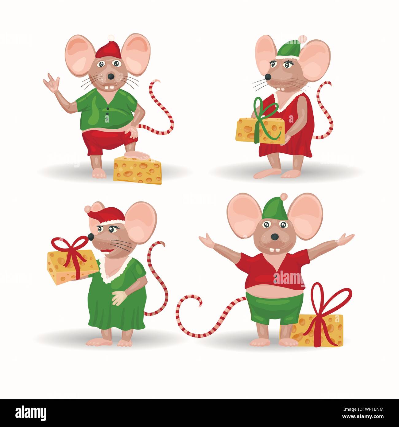 Christmas vector mouse set. Cartoon ret illustration. Holiday and New Year  animal collection. Funny icons Stock Vector Image & Art - Alamy