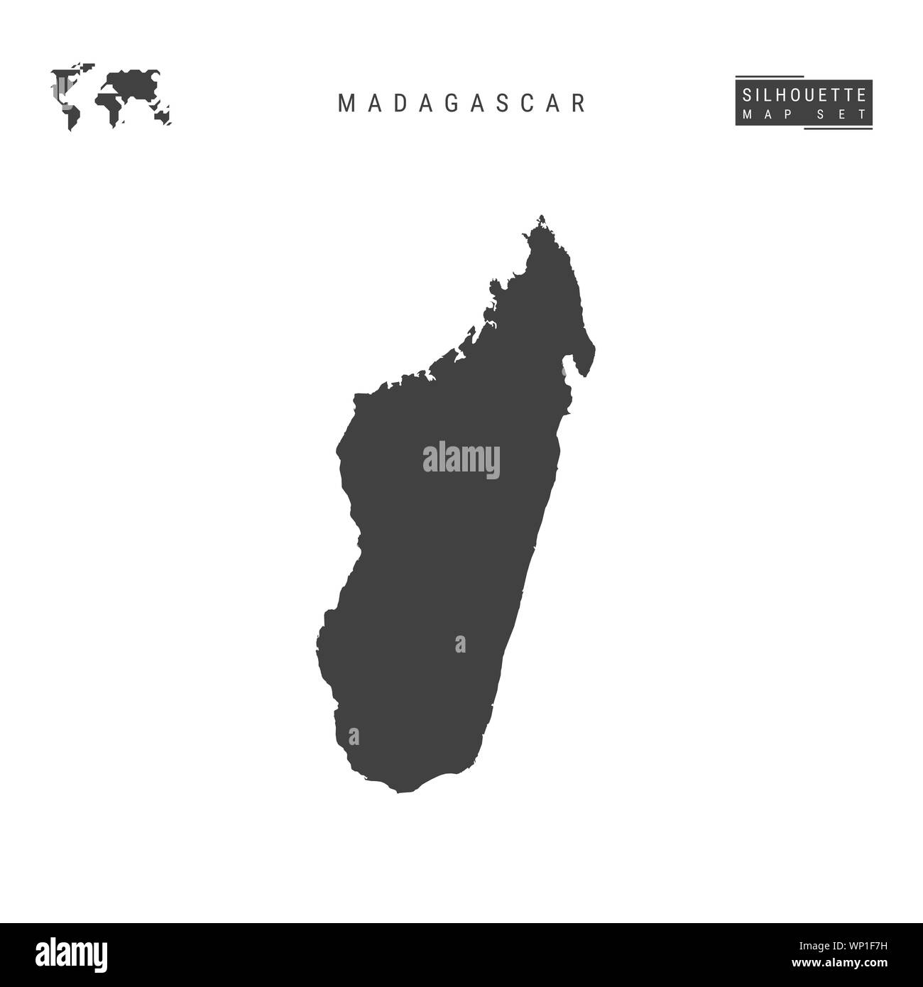Madagascar Blank Map Isolated on White Background. High-Detailed Black Silhouette Map of Madagascar. Stock Photo