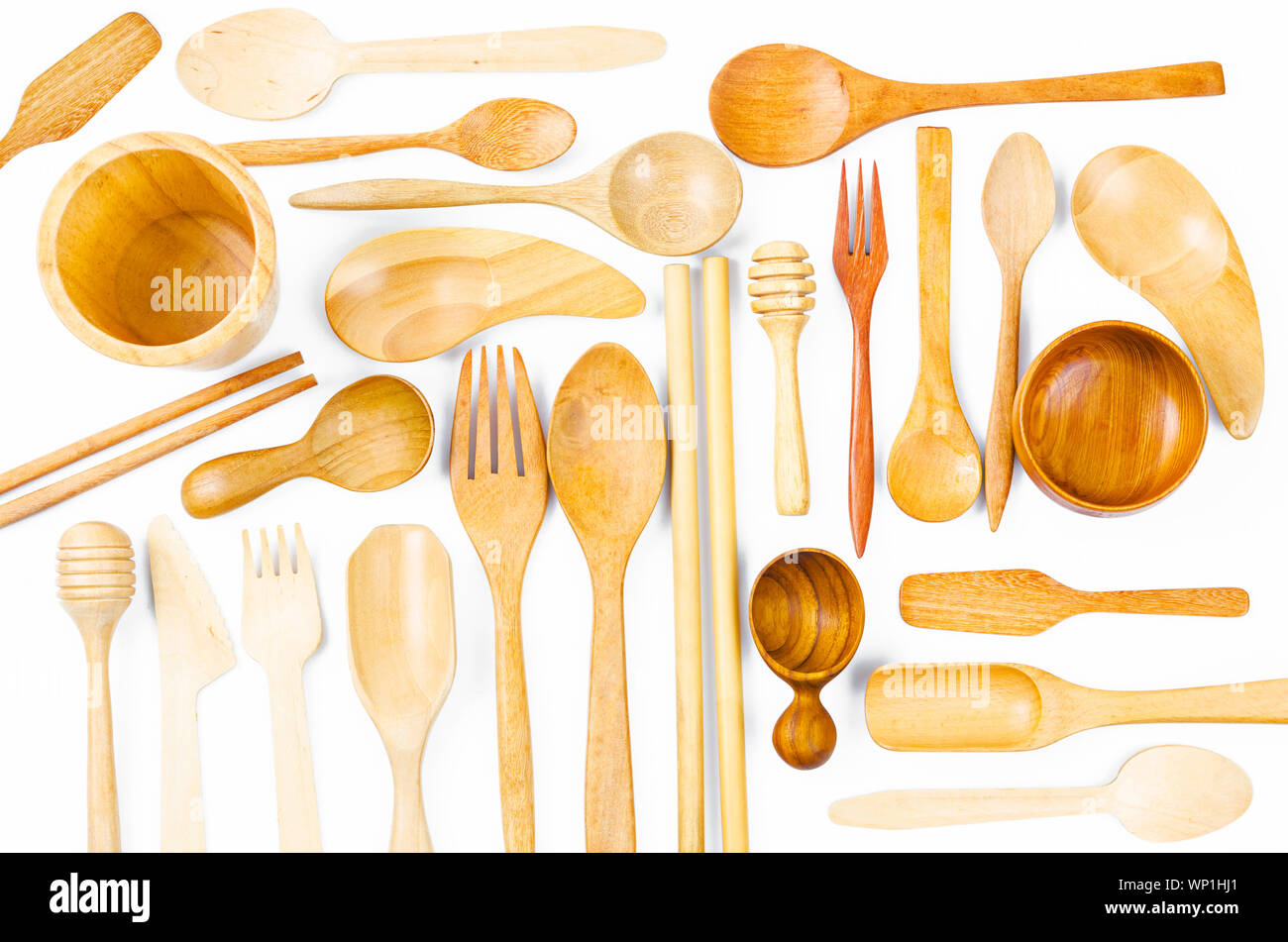 Set of the wooden kitchen utensils isolated on white background Stock ...