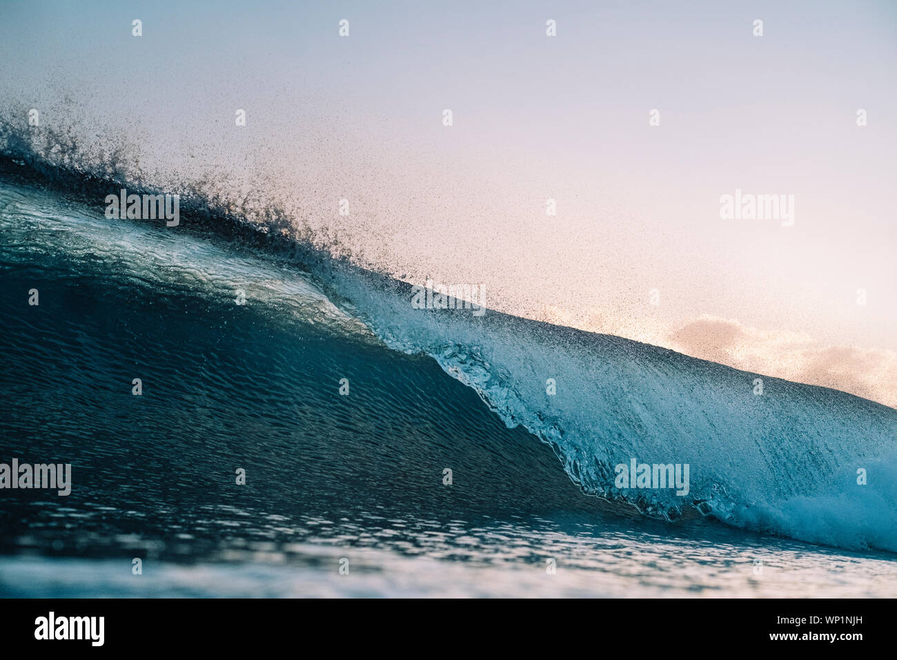 Backlit wave breaking at dusk Stock Photo