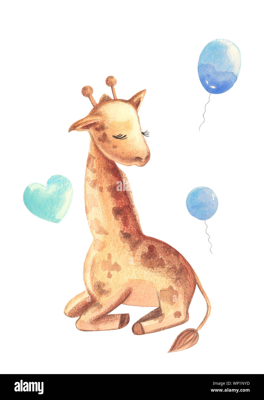Illustration of a colorful watercolor animal character giraffe sitting ...