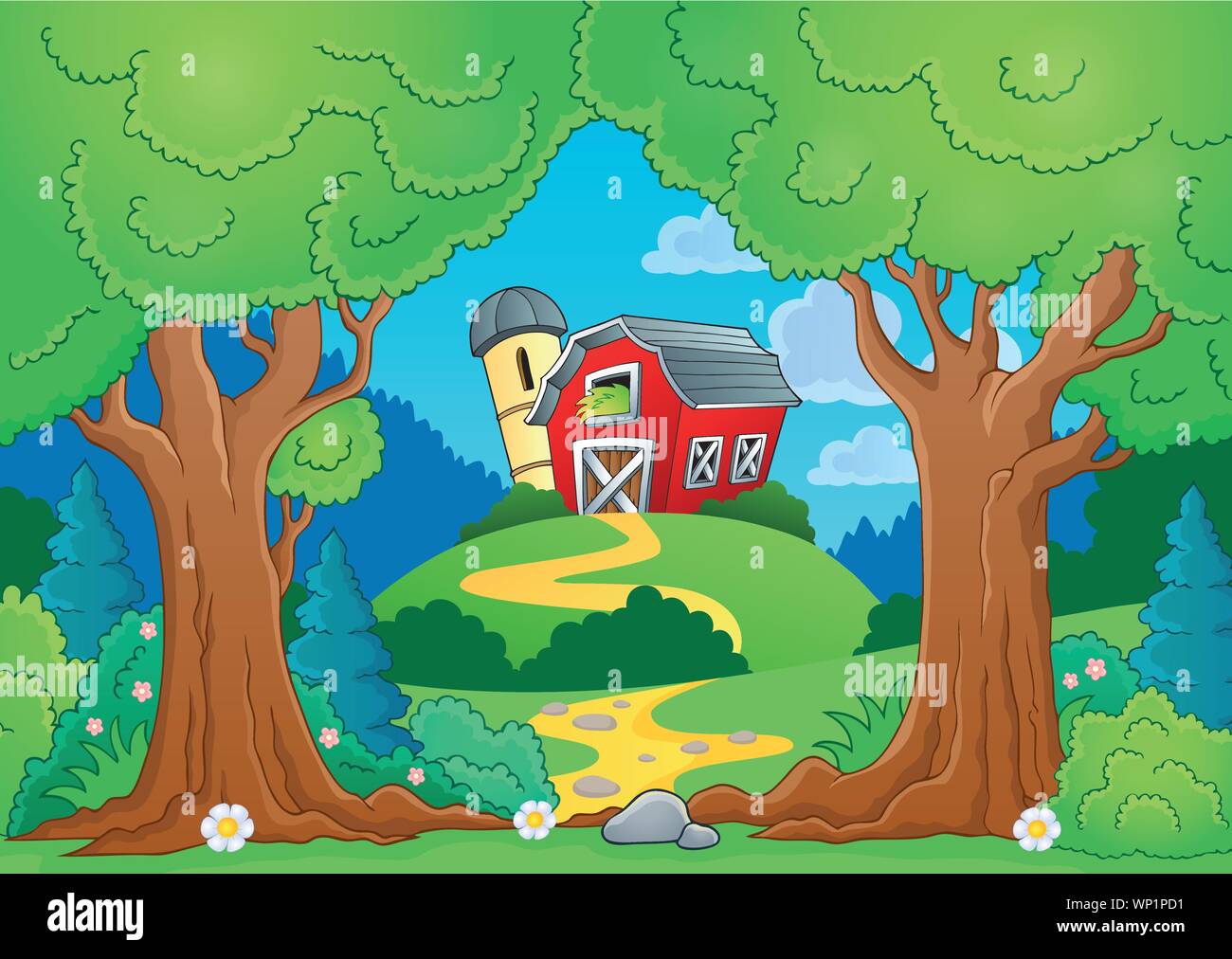 Tree theme with farm 1 Stock Vector Image & Art - Alamy