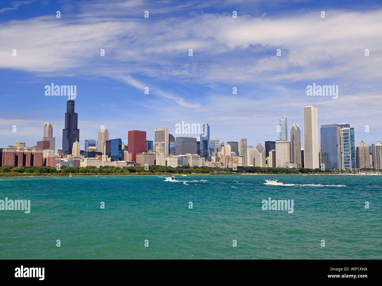Chicago skyline with Lake Michigan on the foreground, IL, USA Stock Photo