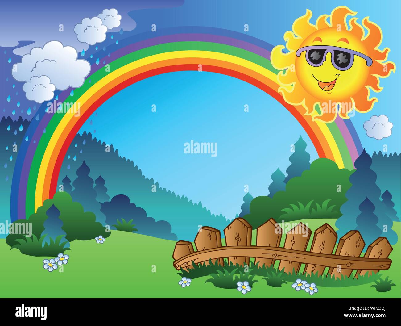 Landscape with rainbow and Sun Stock Vector Image & Art - Alamy