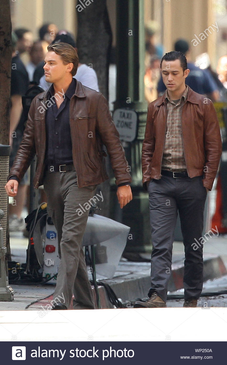 Los Angeles Ca Actor Leonardo Dicaprio And Actor Joseph Gordon Levitt Film A Shooting Scene On