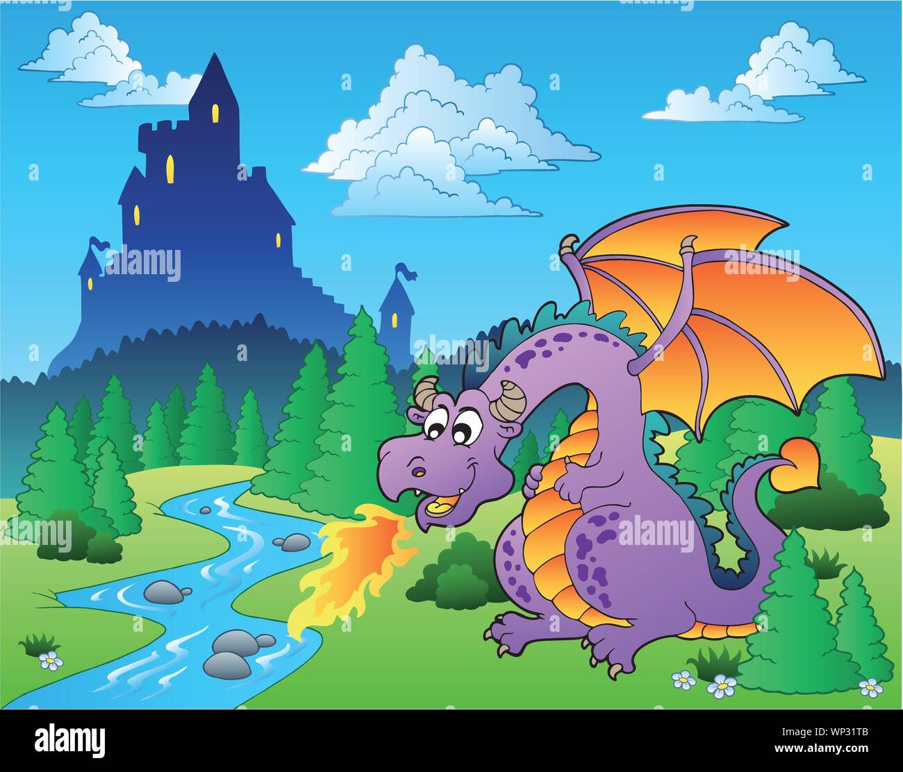 Fairy tale image with dragon 1 Stock Vector
