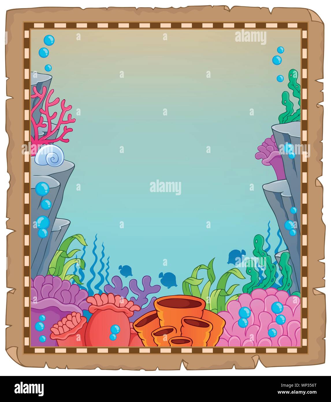 Parchment with underwater theme 6 Stock Vector