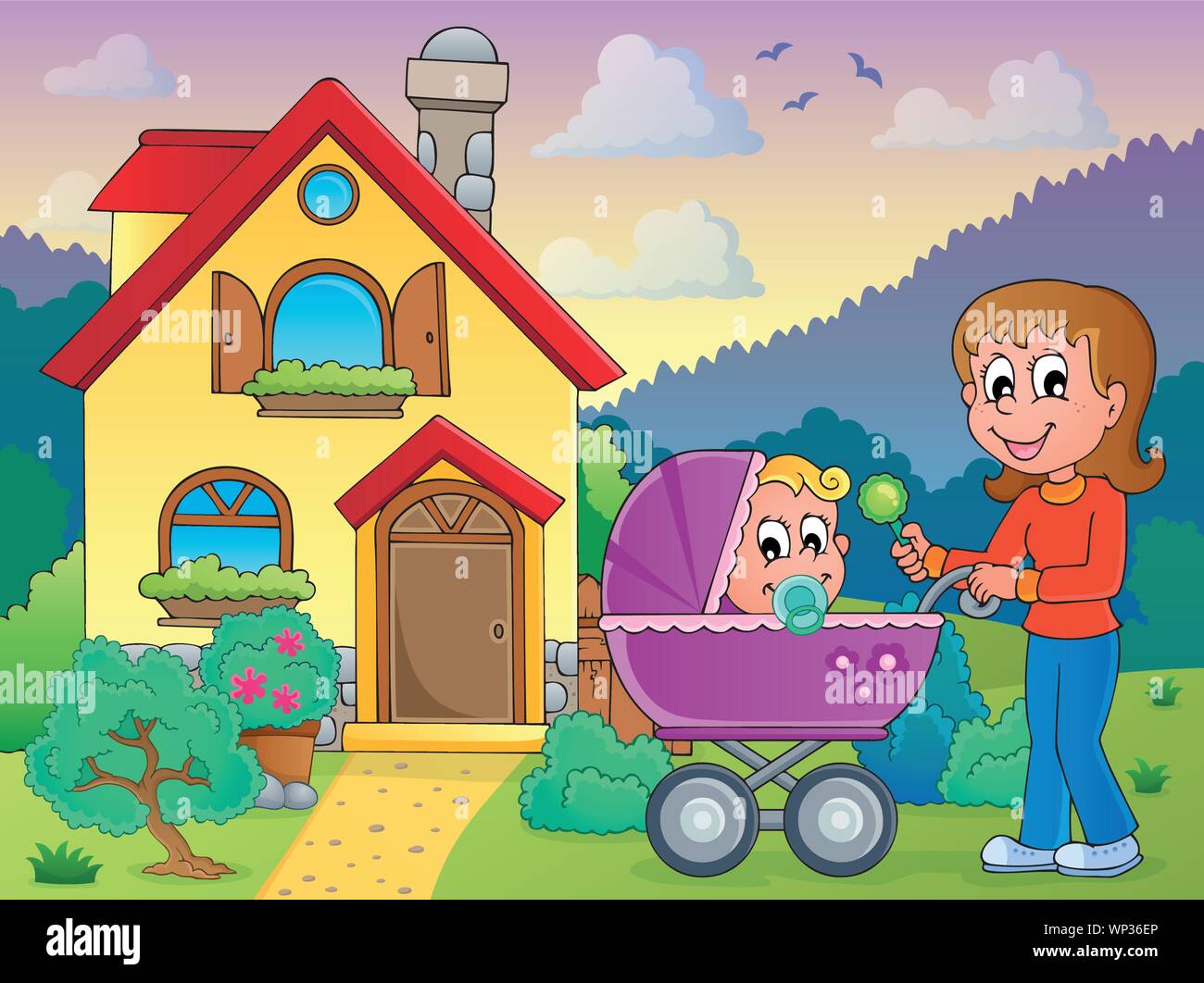 Mother with baby near house Stock Vector Image & Art - Alamy