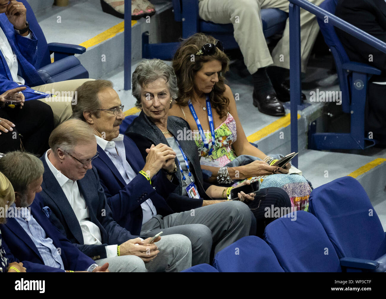 New York, NY - September 6, 2019: Virginia Wade attends mens semifinal match at US Open Championships between Grigor Dimitrov (Bulgaria) and Daniil Medvedev (Russia) at Billie Jean King National Tennis Center Stock Photo