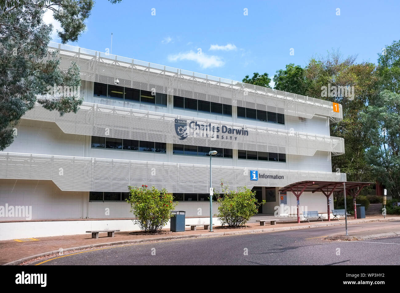 The information building at the entrance of the Charles Darwin University, in Darwin, Northern Territory, Australia. Stock Photo