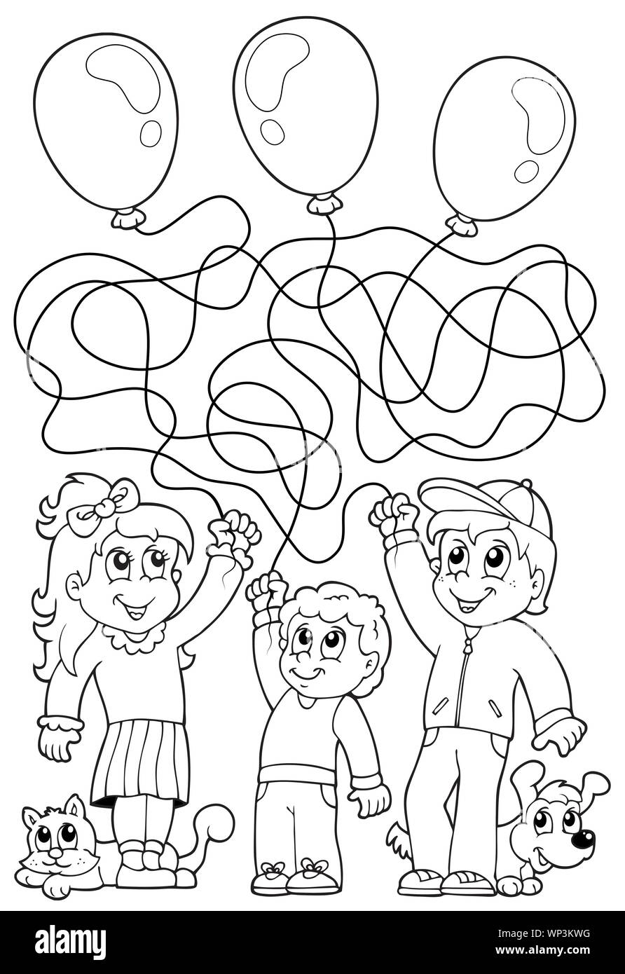 Maze 8 coloring book with children Stock Vector