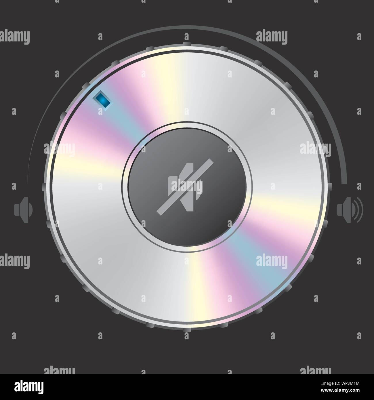 Shiny volume knob with mute button Stock Vector