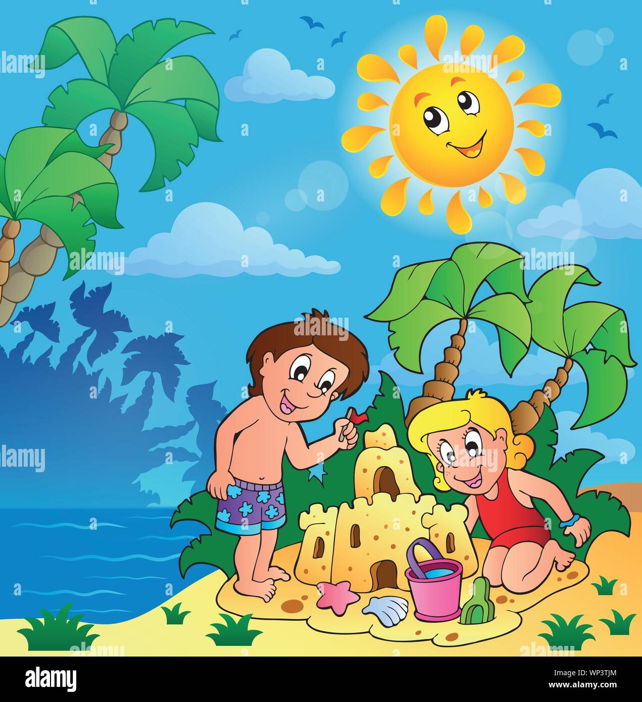 Summer theme with children playing Stock Vector Image & Art Alamy