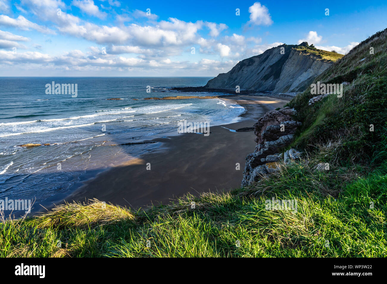 Scenic landscape of Itzurun beach in Zumaia, Basque Country, Spain Stock Photo