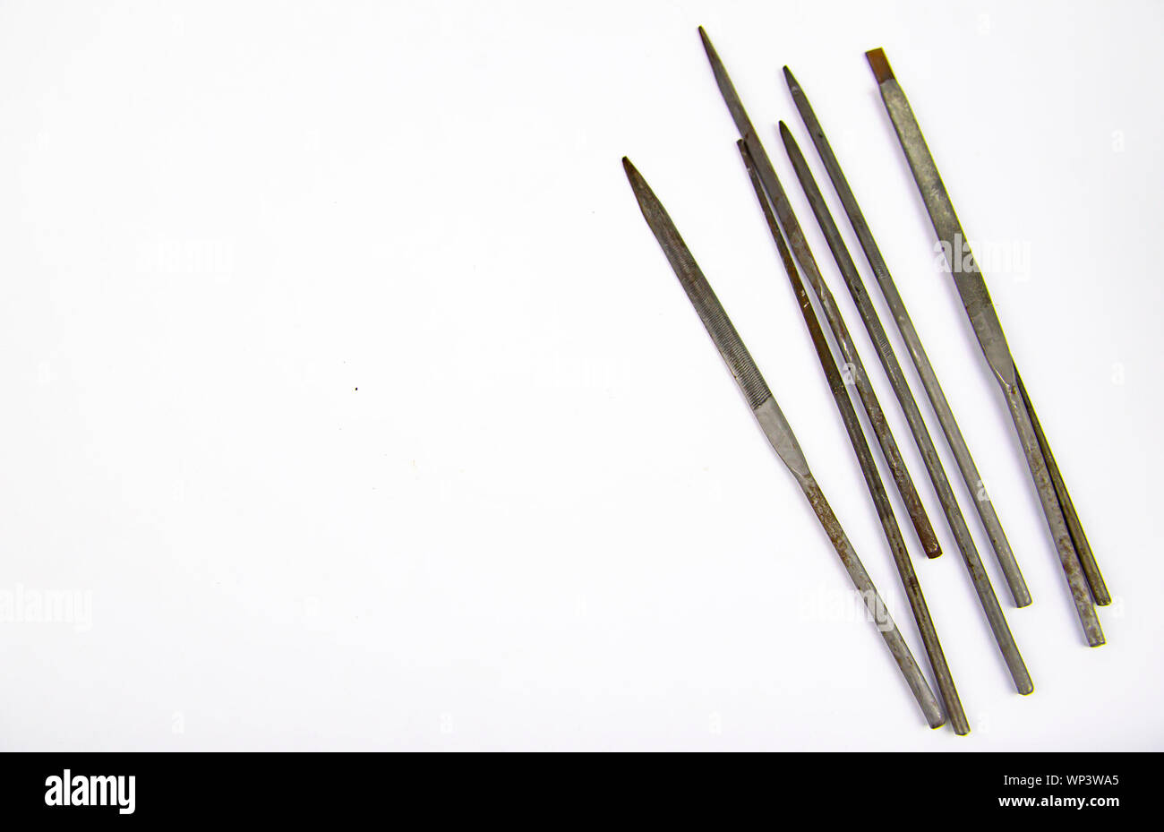 Needle files - working tool on a white background. Place for text Stock Photo