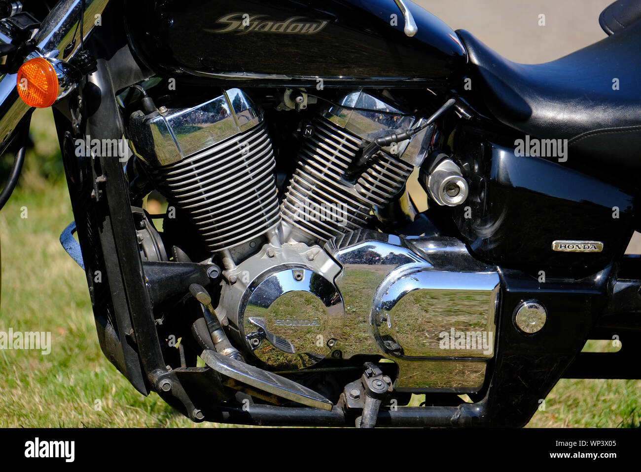 Motor bike on show at a large bikers event Stock Photo Alamy