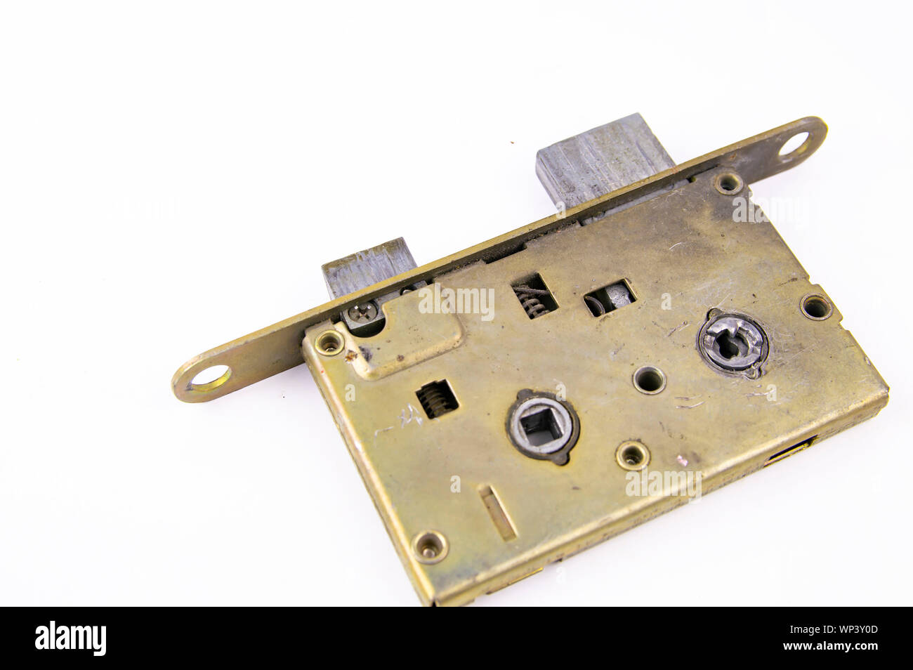 Disassembled door lock isolated against white background. Place for ...