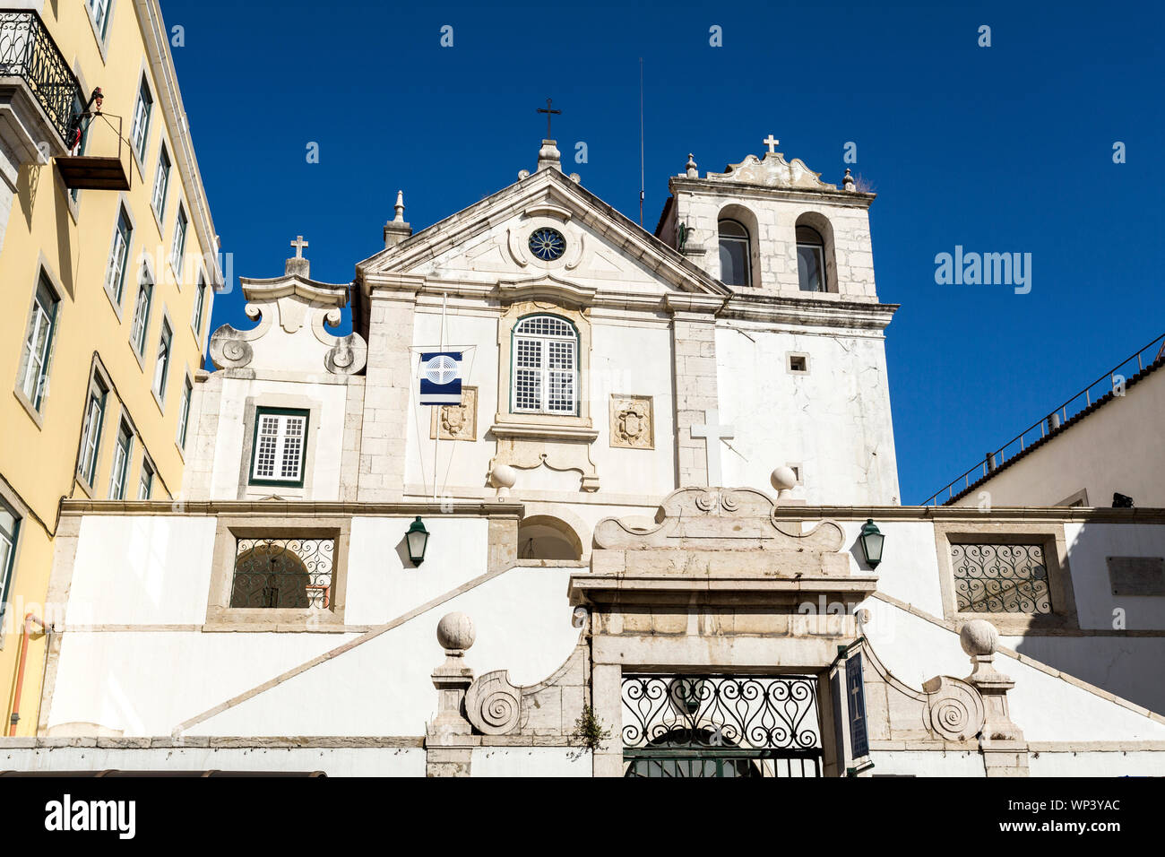 Facade of the Cathedral of St Paul (17th century), the seat of the Lusitanian Church (the Anglican Communion in Portugal), Lisbon, Portugal Stock Photo