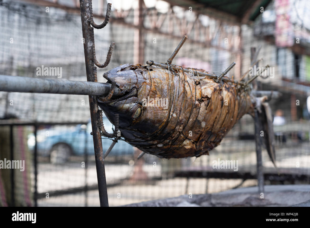 Fish being grilled within Pioneer Avenue,General Santos as part of the Tuna Festival held annually in the City, Stock Photo