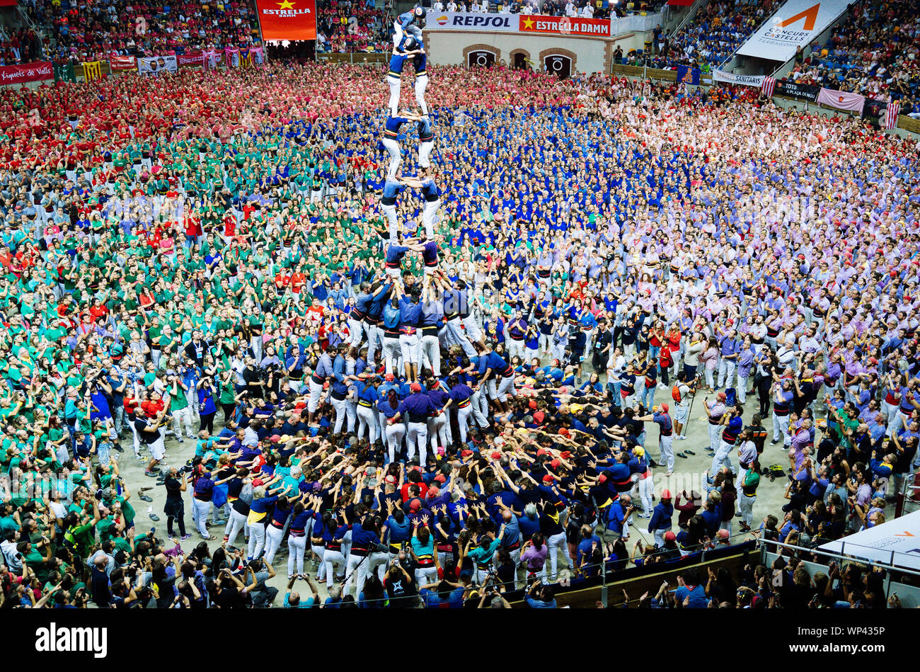Castells Performance in Tarragona Human Tower exhibition Stock Photo