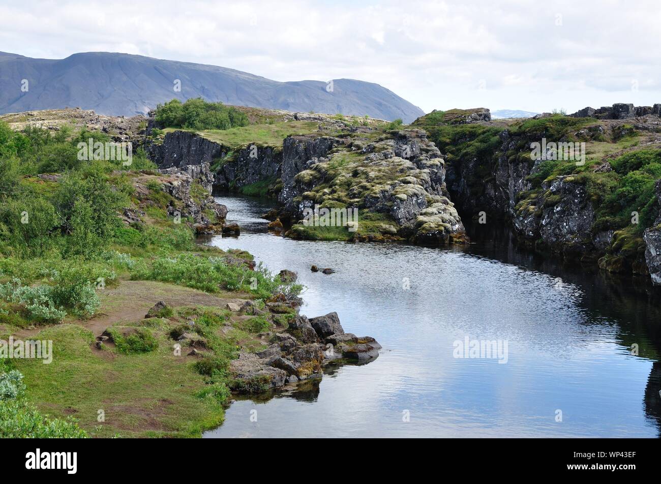 Flüsse, im Hintergrund Berge im Nationalpark Pingvellir. Stock Photo