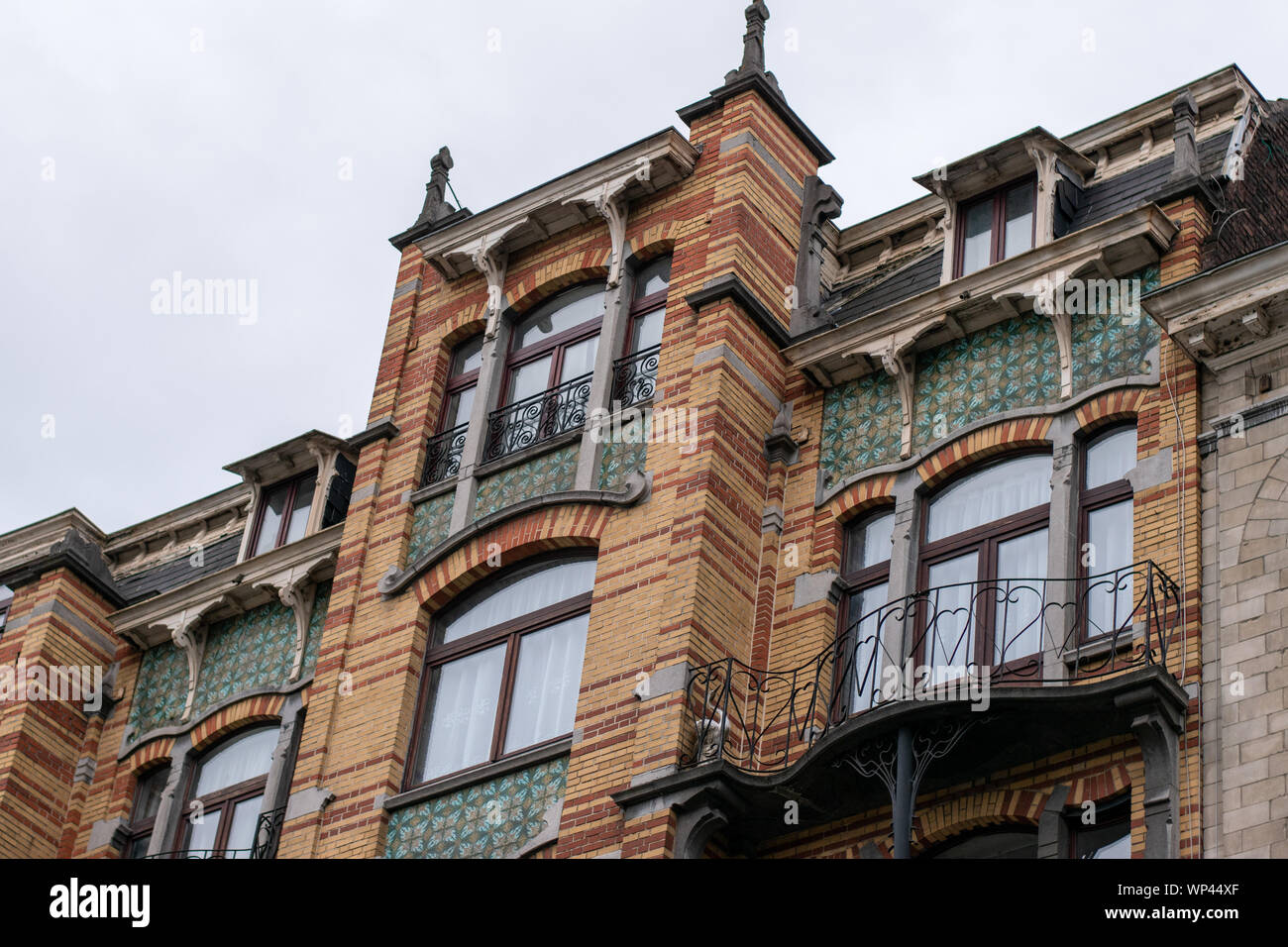 Art nouveau house facades in Brussels, Belgium - Commune Schaerbeek. Stock Photo