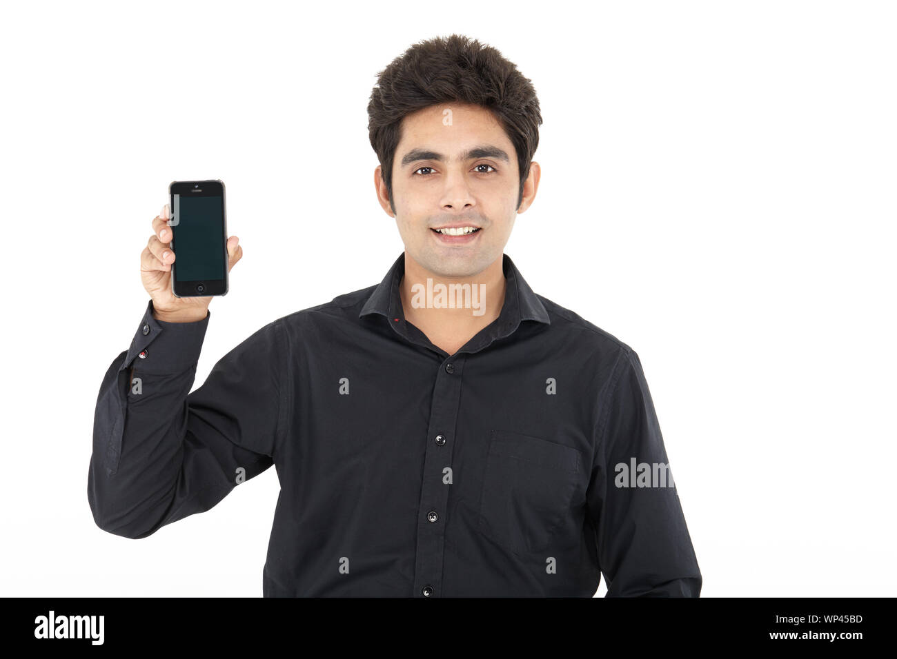 Salesman showing a smart phone Stock Photo Alamy