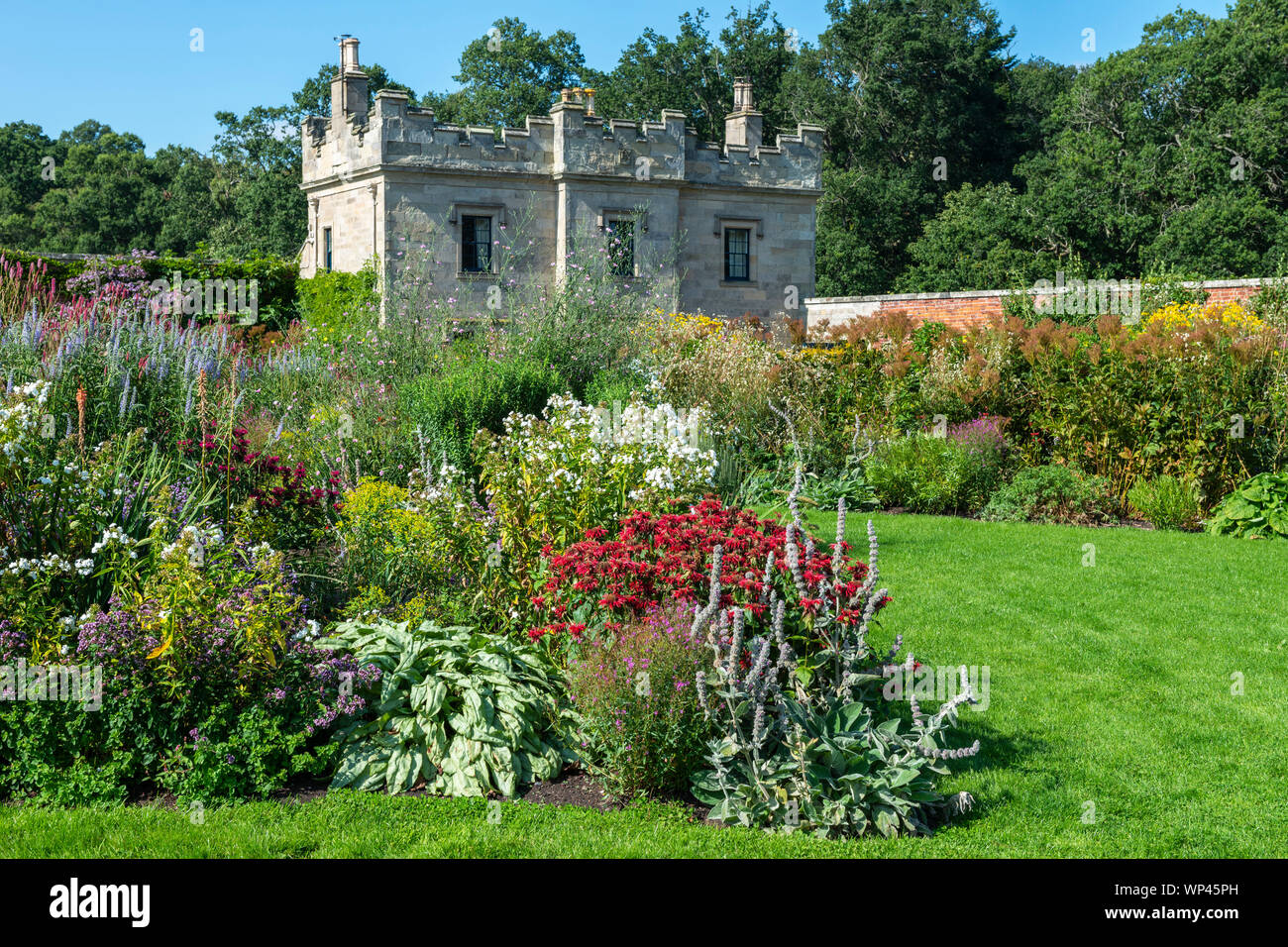 Herbaceous borders in Walled Garden at Floors Castle near Kelso, Scottish Borders, Scotland, UK Stock Photo