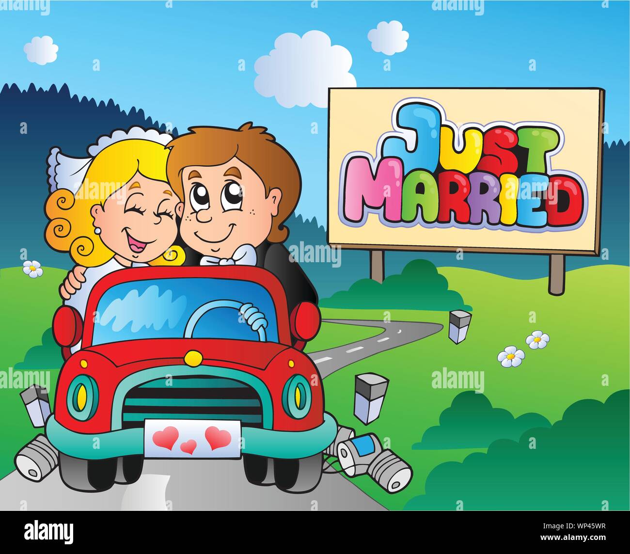 Just married couple driving car Stock Vector Image & Art - Alamy
