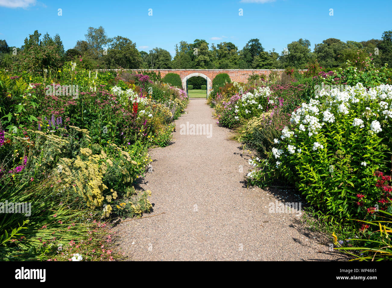 Herbaceous borders in Walled Garden at Floors Castle near Kelso, Scottish Borders, Scotland, UK Stock Photo