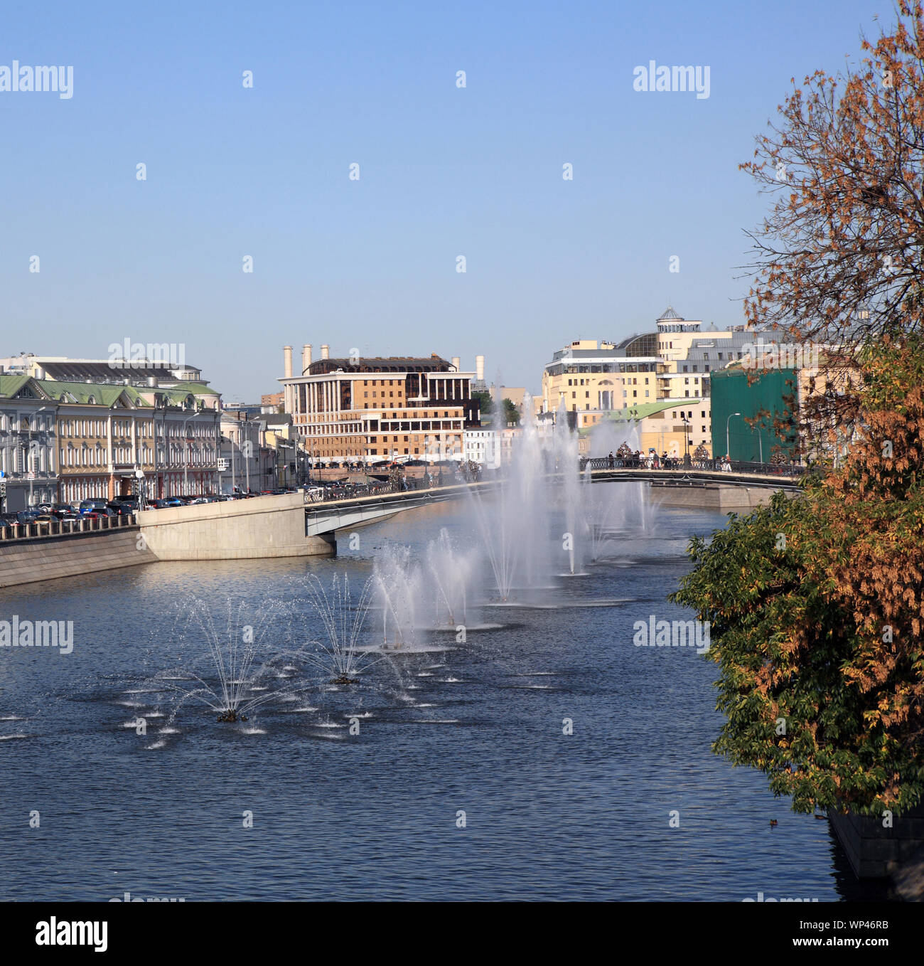 many fountain on river Stock Photo Alamy