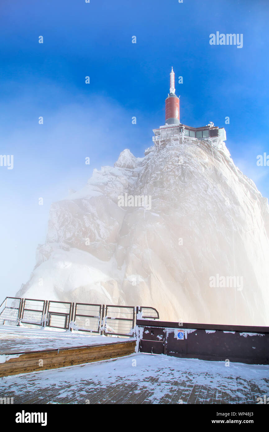 The mountain top station of the Aiguille du Midi in Chamonix, France in ...