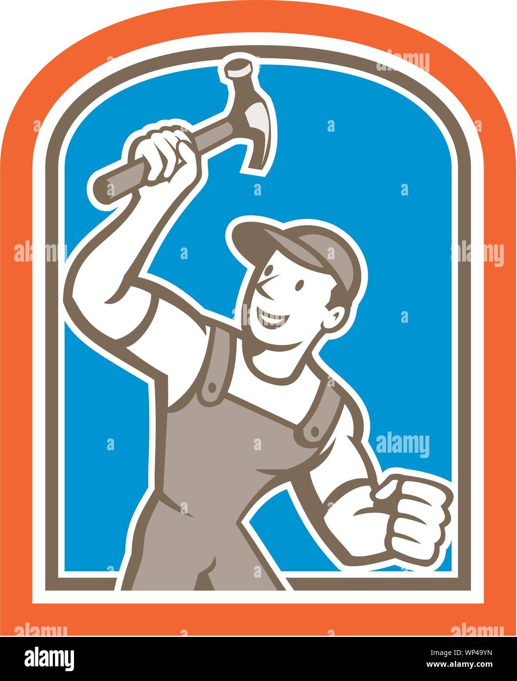 Builder Carpenter Holding Hammer Shield Cartoon Stock Vector Image ...