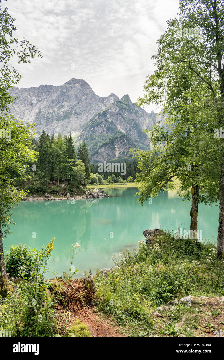 Scenic view of a lake with emerald color in northeastern Italy, close to the slovenian border Stock Photo