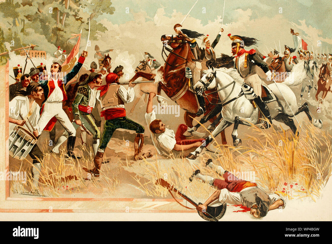 Bailen battle. 1808. War France-Spain. Antique illustration. Book of history. 1897. Stock Photo