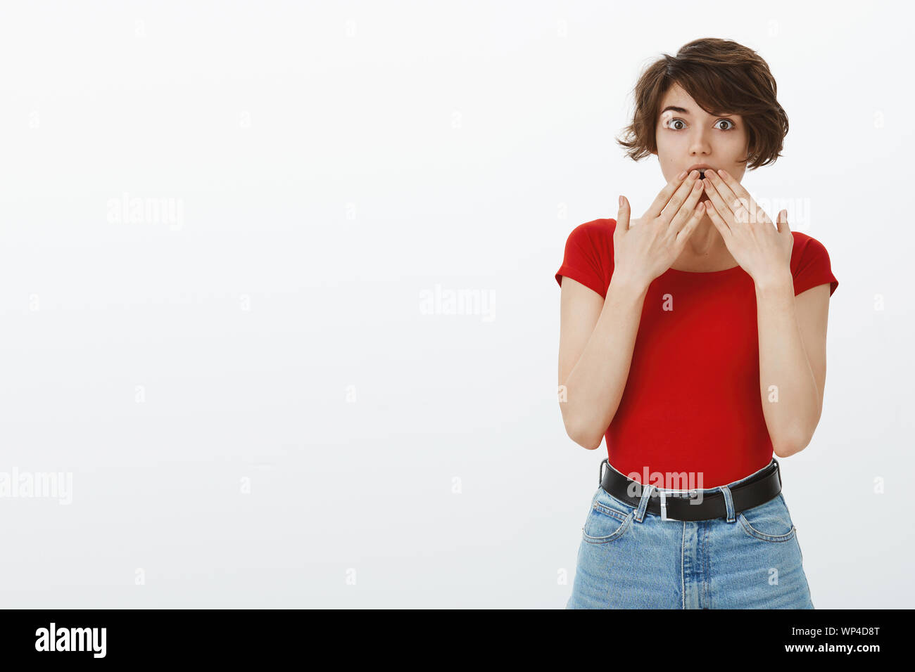 Impressed Fascinated Good Looking Young Brunette Girl Short