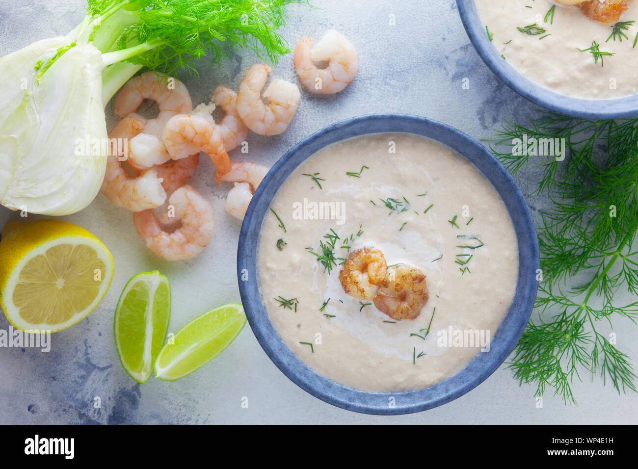 Salmon Soup With Fennel And Shrimp Stock Photo Alamy