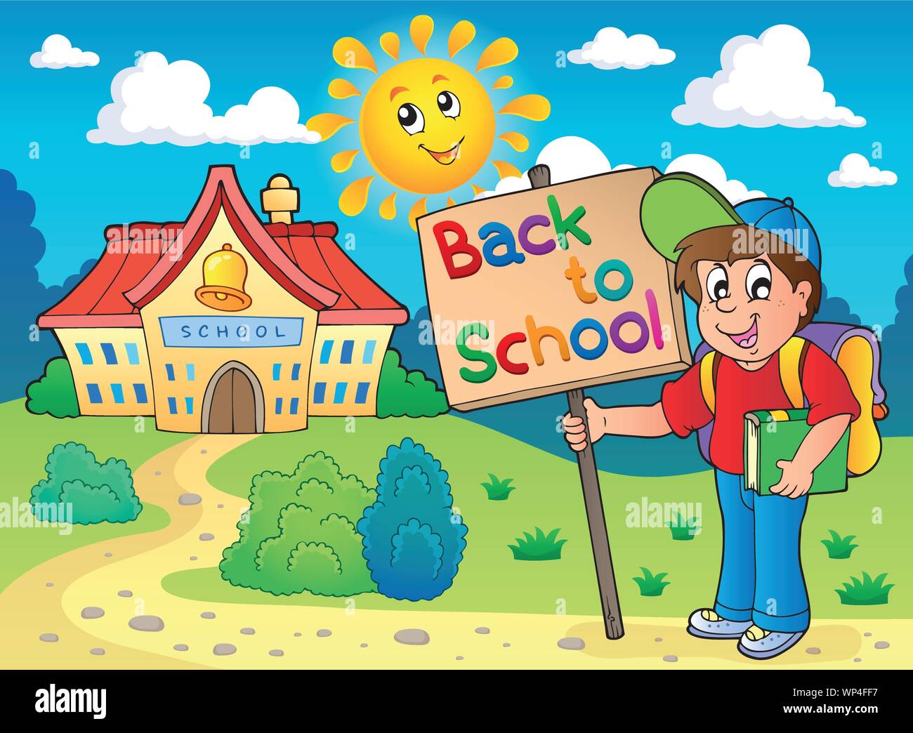 Boy with sign near school Stock Vector Image & Art - Alamy