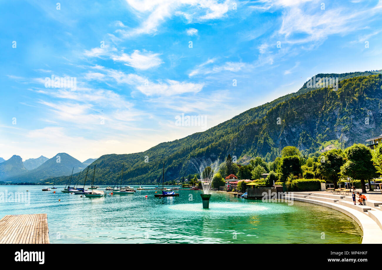 Beautiful View On Wolfgangsee Lake By In St Gilgen With Alps Mountains beautiful-view-on-wolfgangsee-lake-by-in-st-gilgen-with-alps-mountains