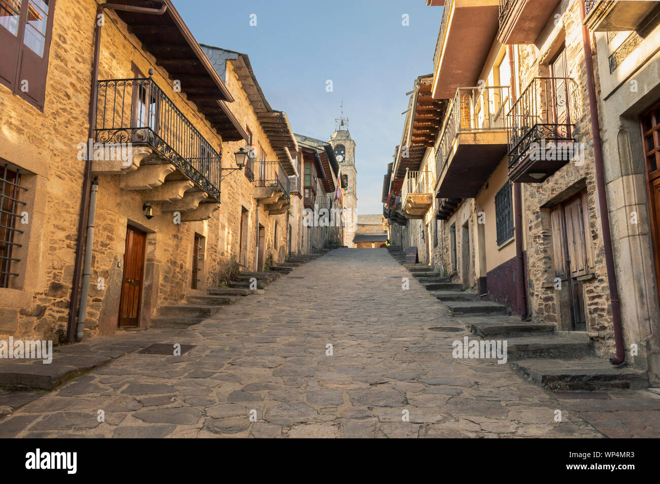 Medieval streets of the beautiful and picturesque town of Puebla de Sanabria in the province of Zamora, declared as a historical and artistic complex. Stock Photo