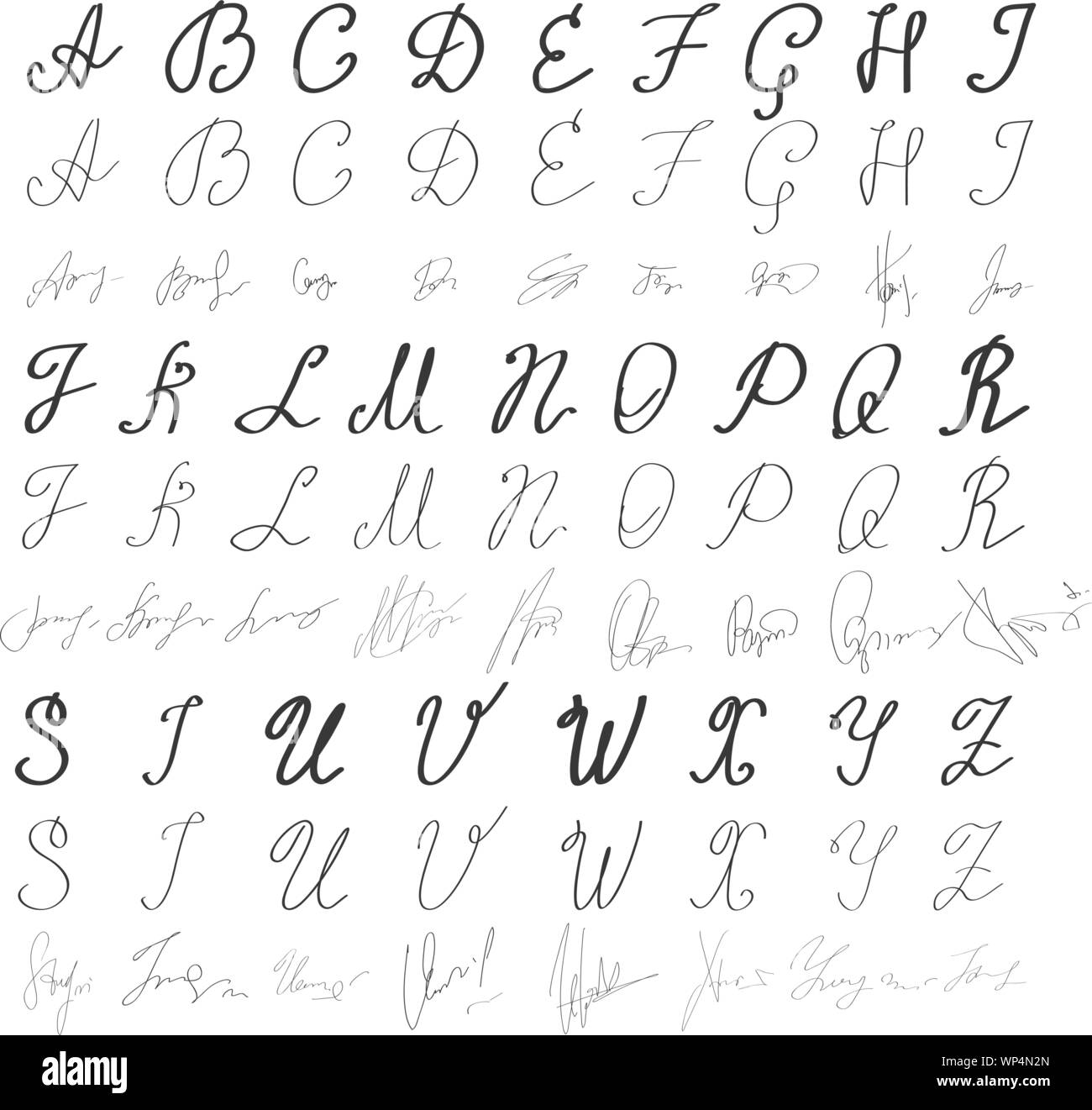 Alphabet in English. Hand drawn typeface. Letters handwritten in ...