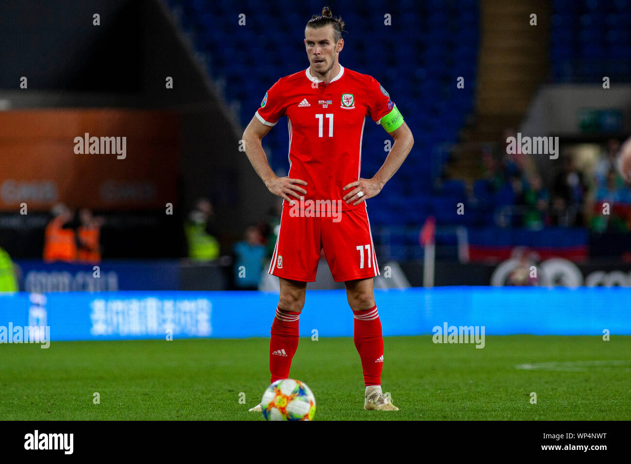 Gareth Bale Of Wales Prepares A Free Kick Against Azerbaijan Wales V Azerbaijan Uefa Euro 2020 Qualifier At The Cardiff City Stadium Lewis Mitchell Stock Photo Alamy