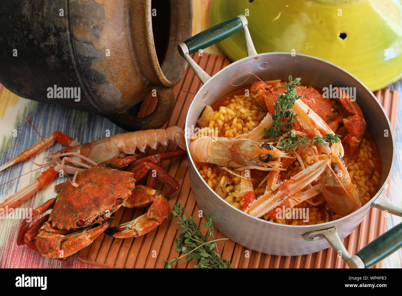 Spanish cuisine, Rice Casserole with Seafood Stock Photo