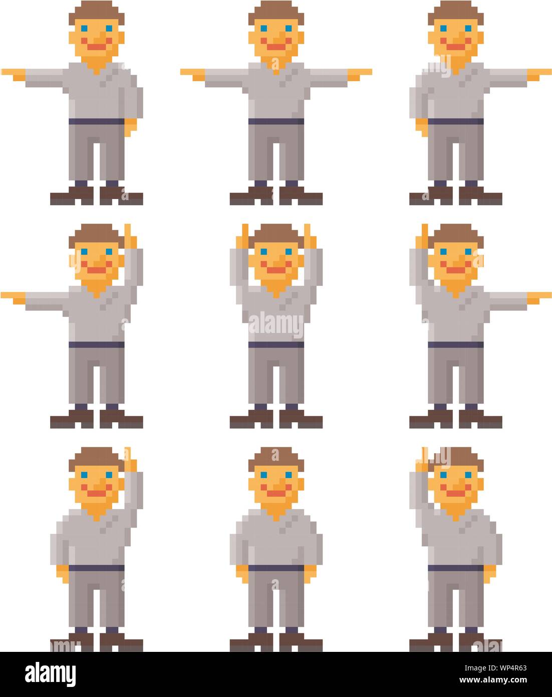 Vector pixel art - set of gesticulating people Stock Vector