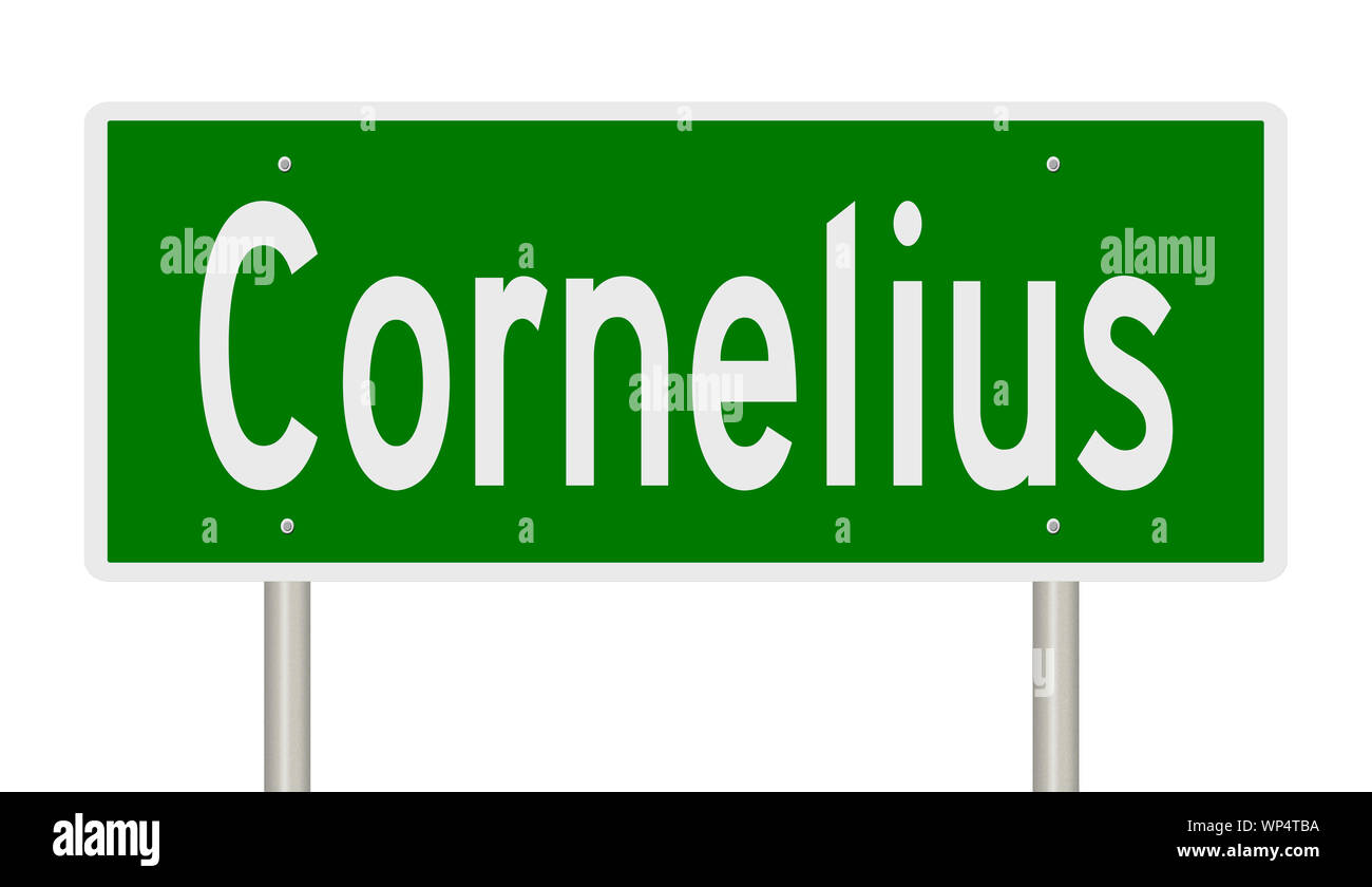 Rendering of a green highway sign for Cornelius North Carolina Stock