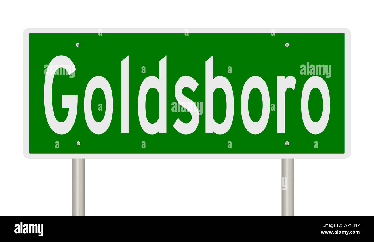 Rendering of a green highway sign for Goldsboro North Carolina Stock