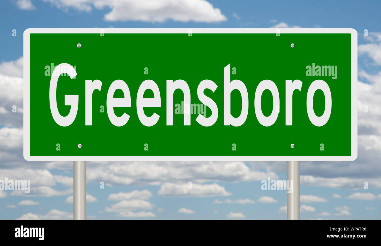 Rendering of a green highway sign for Greensboro North Carolina Stock