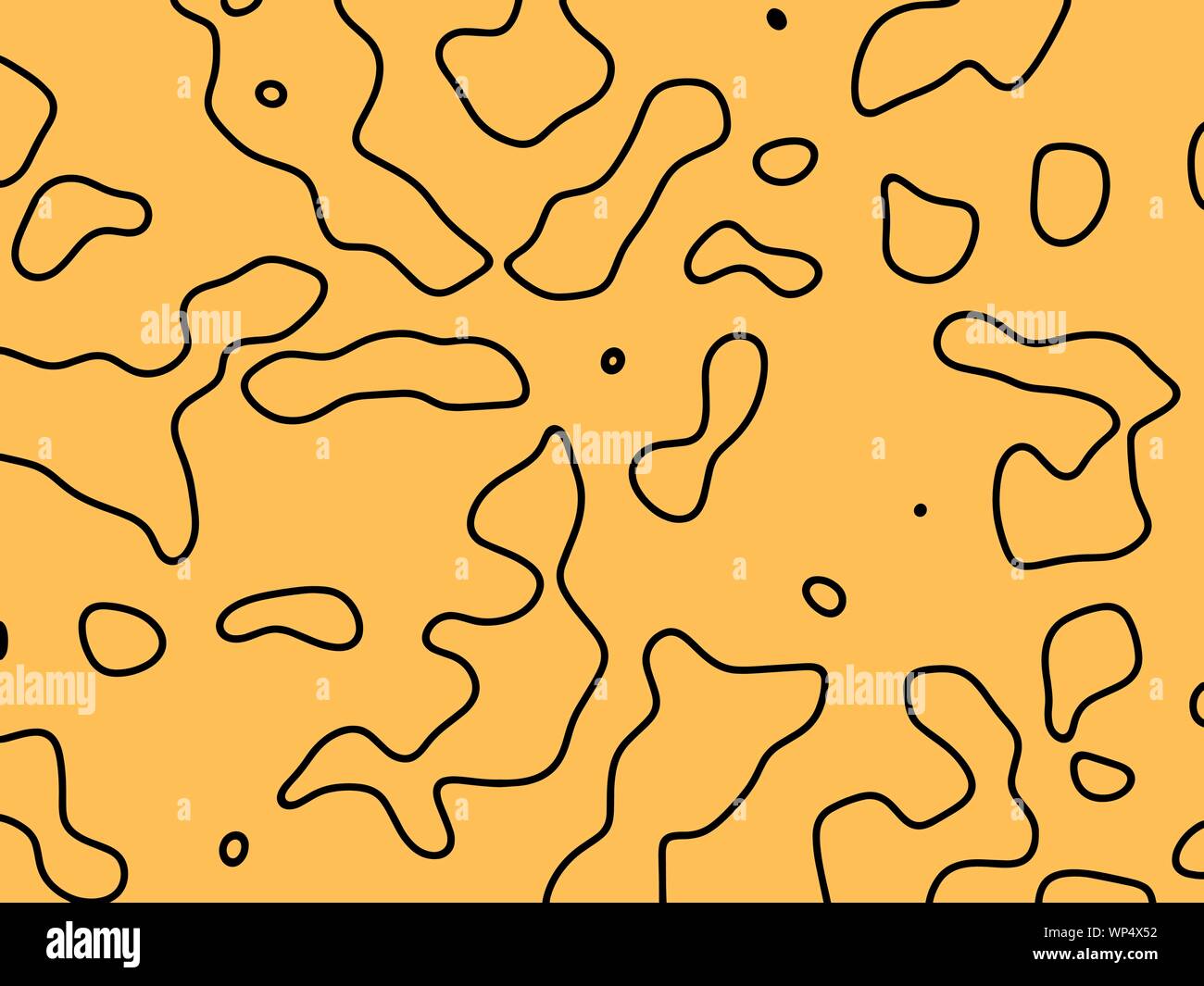 Line drawing of abstract forms and shapes. Black sketch one line hand drawn illustration isolated on yellow background. Minimalism contour art . Stock Vector